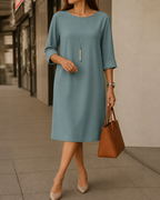 Sabine | Robe Midi Fluide Effet Ventre Plat