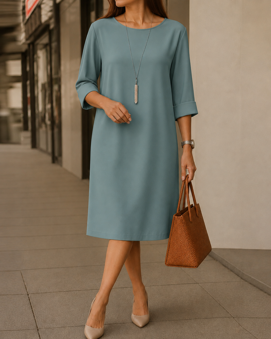 Sabine | Robe Midi Fluide Effet Ventre Plat