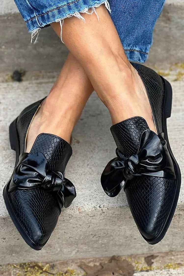 Laura | Mocassins Noirs avec Nœud Brillant