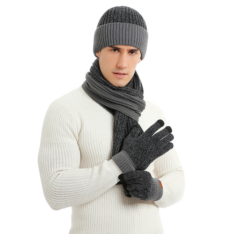 Ensemble d'hiver en laine : Bonnet tricoté, écharpe épaissie et gants - 3 pièces