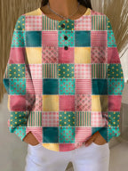 Agatha | Pull en patchwork avec col boutonné