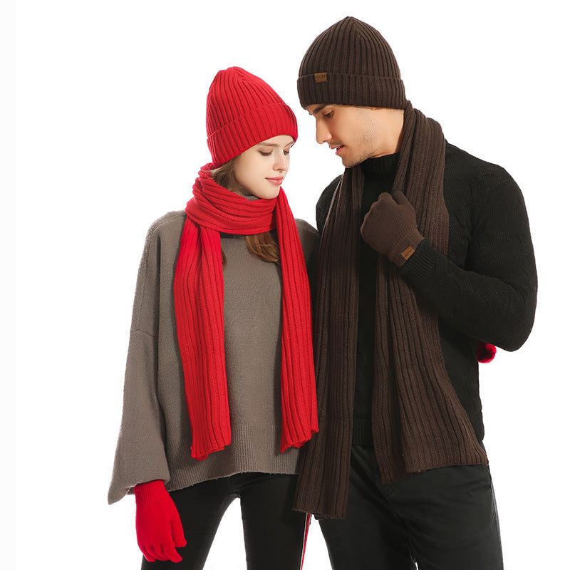 Ensemble de 3 Pièces : Bonnet, Écharpe et Gants en Laine Unie