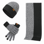 Ensemble d'hiver en laine : Bonnet tricoté, écharpe épaissie et gants - 3 pièces