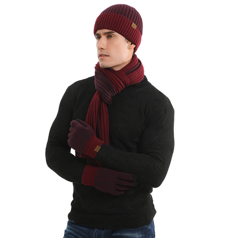 Ensemble d'hiver en laine : Bonnet tricoté, écharpe épaissie et gants - 3 pièces