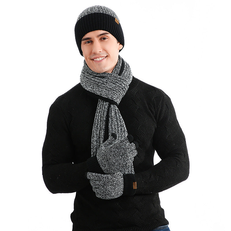 Ensemble d'hiver en laine : Bonnet tricoté, écharpe épaissie et gants - 3 pièces