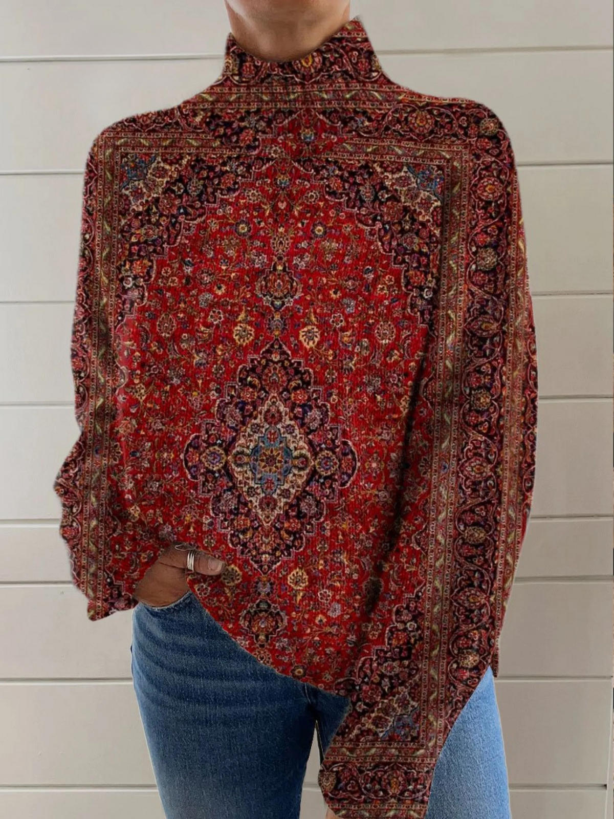 Dahlia | Pull à col roulé avec imprimé orné
