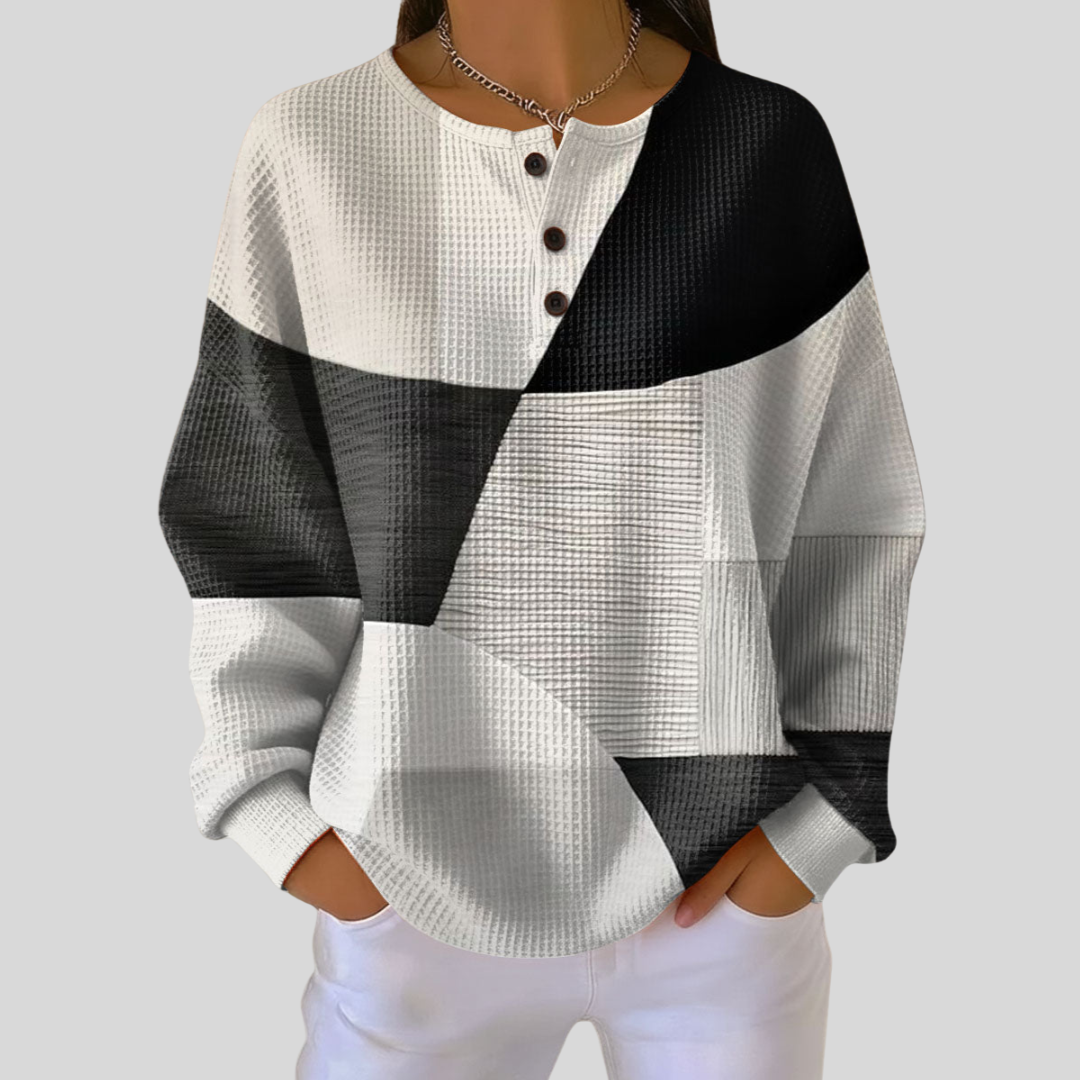 Almira™ | Sweat-shirt Henley en tricot gaufré