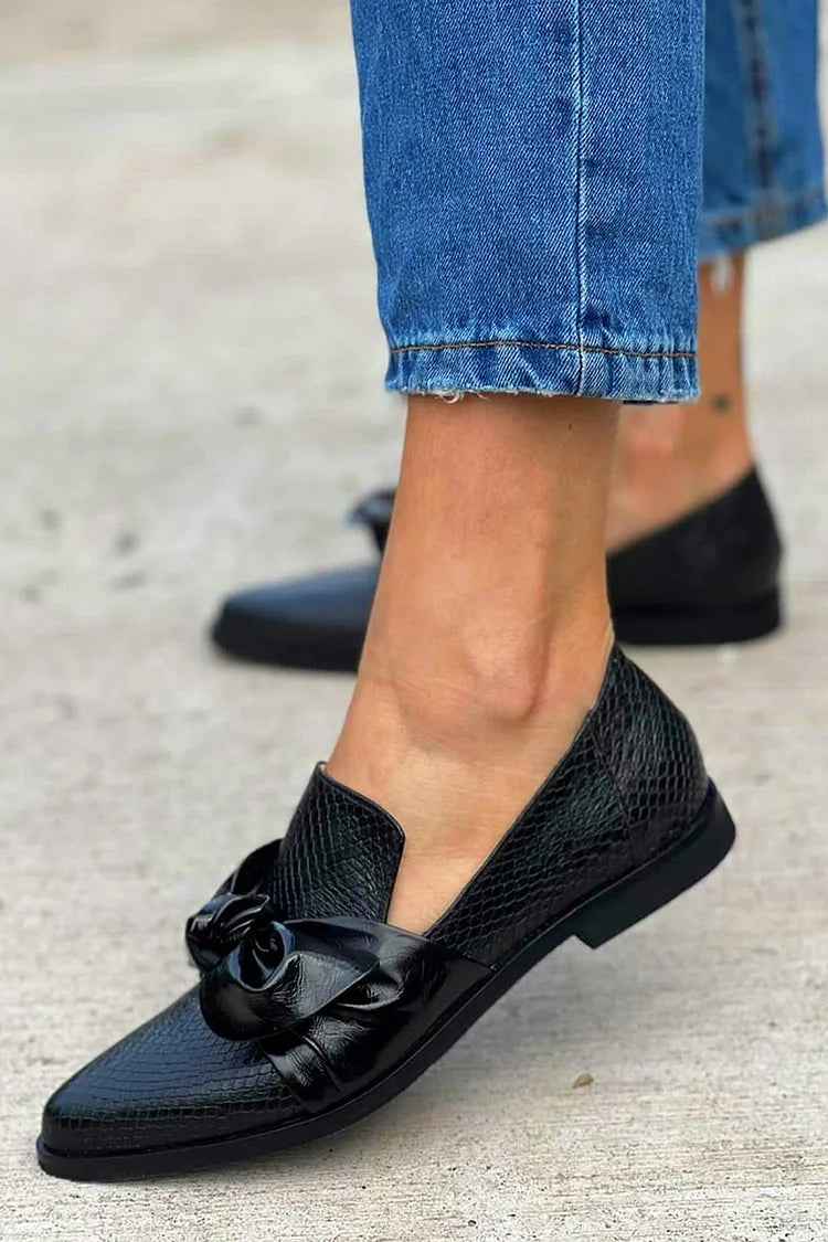 Laura | Mocassins Noirs avec Nœud Brillant