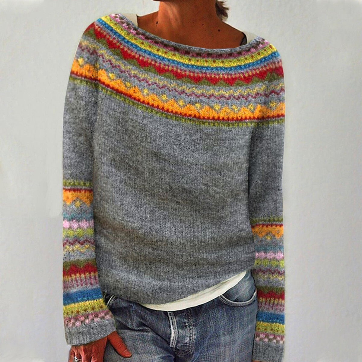 Venlora Mode  | Pull Maille Empiècement Arc-en-ciel Sylvie