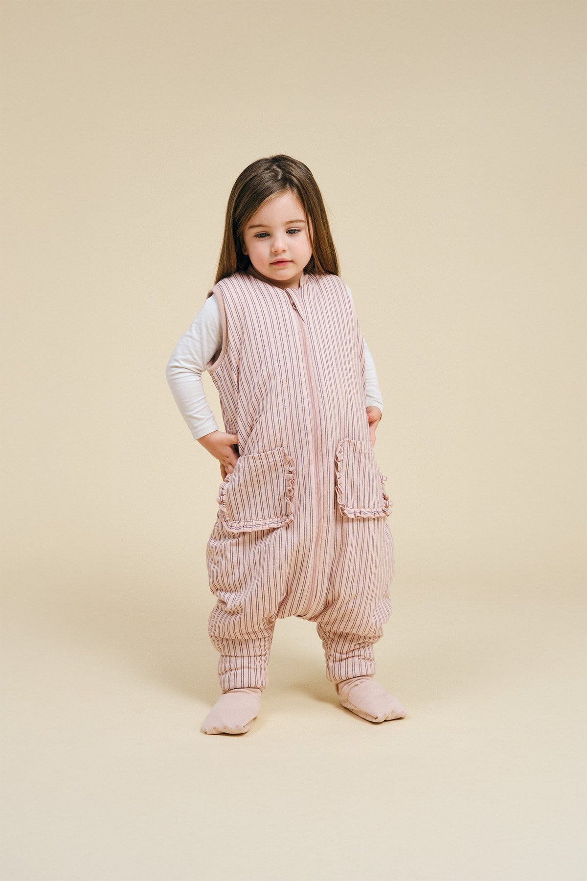 Combinaison de sommeil avec chaussettes - Rayures Navy et Rose - TOG 2.5