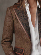 Gisèle | Blazer à Empiècements Imprimé Chevrons