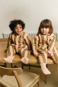 Combinaison de sommeil avec manches et chaussettes - Rayures Kaki & Rose - TOG 2.5