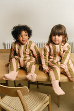 Combinaison de sommeil avec manches et chaussettes - Rayures Kaki & Rose - TOG 2.5