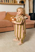 Combinaison de sommeil avec manches et chaussettes - Rayures Kaki & Rose - TOG 2.5