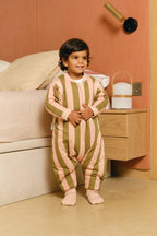 Combinaison de sommeil avec manches et chaussettes - Rayures Kaki & Rose - TOG 2.5