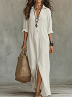 Céline™ | Robe Maxi Noire Ample à Boutons