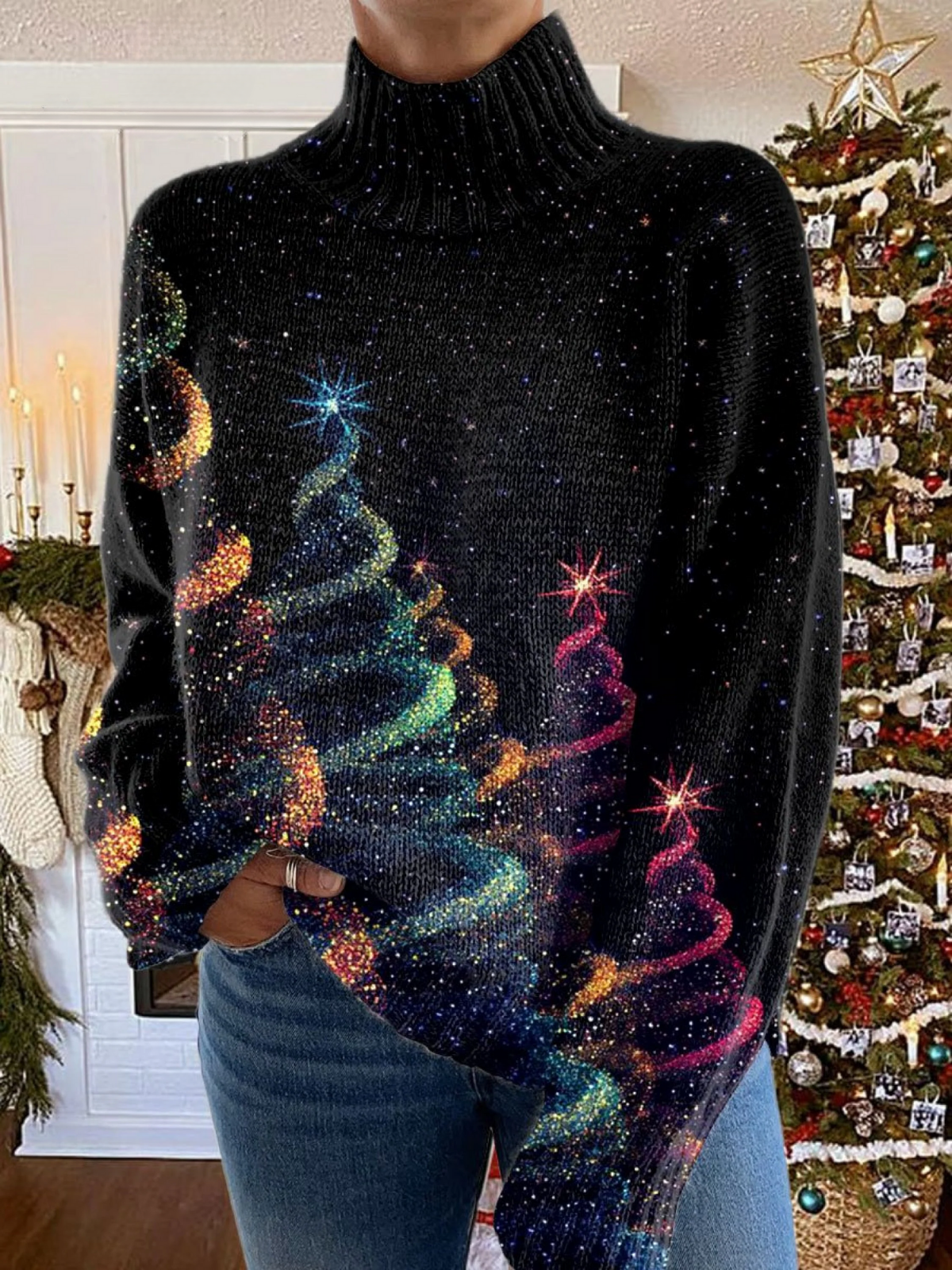 Marguerite | Pull Roulé Brillant pour Noël