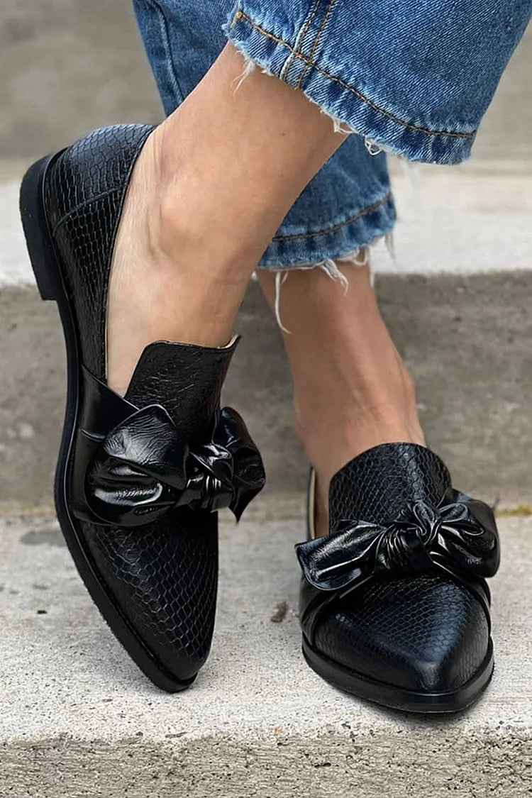 Laura | Mocassins Noirs avec Nœud Brillant