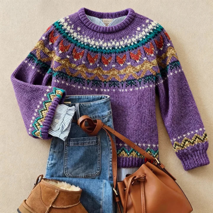 Venlora Mode  | Pull Jacquard Violet Chaleureux Aveline
