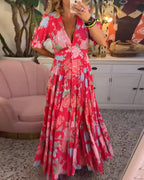 Mirabelle | Robe Maxi Fleurie à Col Plongeant et Jupe Évasée