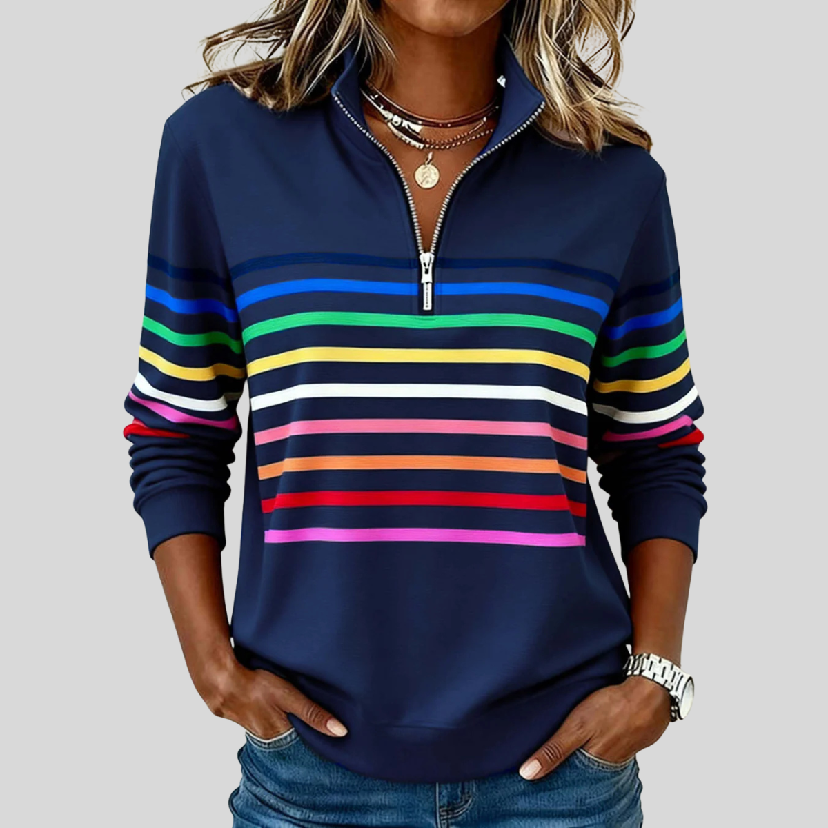 Prismette™ | Sweat-shirt à col zippé rayé coloré