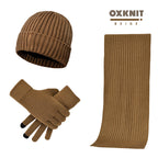 Ensemble de 3 Pièces : Bonnet, Écharpe et Gants en Laine Unie