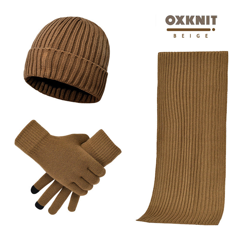 Ensemble de 3 Pièces : Bonnet, Écharpe et Gants en Laine Unie