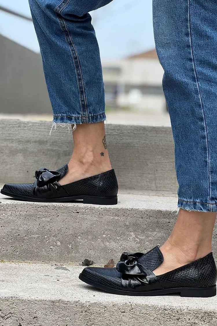 Laura | Mocassins Noirs avec Nœud Brillant
