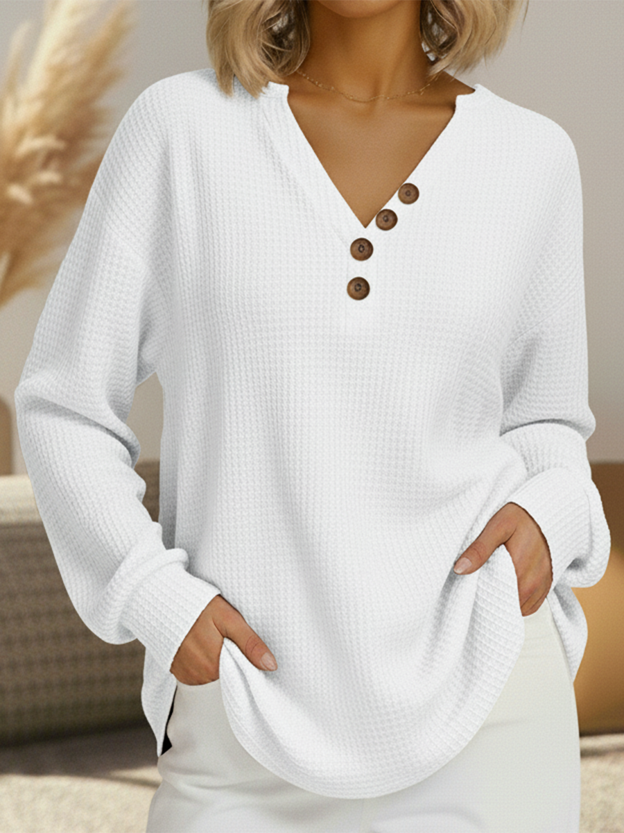 Suzanne | Pull Henley en Tricot Waffle Décontracté
