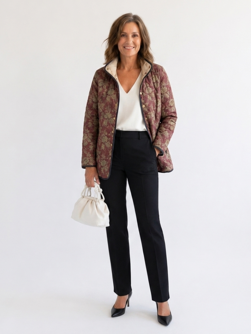 Venlora Mode| Sophie Prune Quilted Damask Jacket