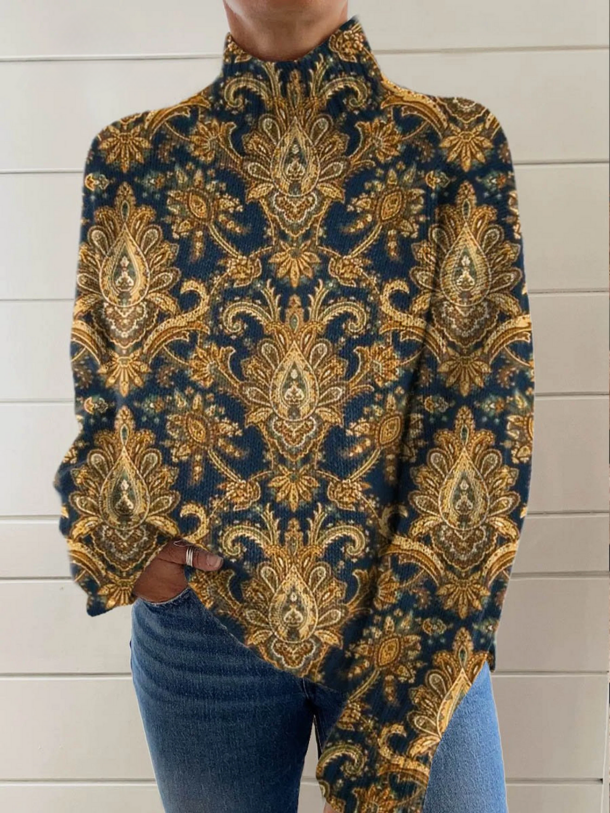 Pauline | Pull à col montant avec motif paisley