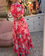 Mirabelle | Robe Maxi Fleurie à Col Plongeant et Jupe Évasée