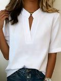 Margaux | Blouse Chic à Col en V et Détail Doré