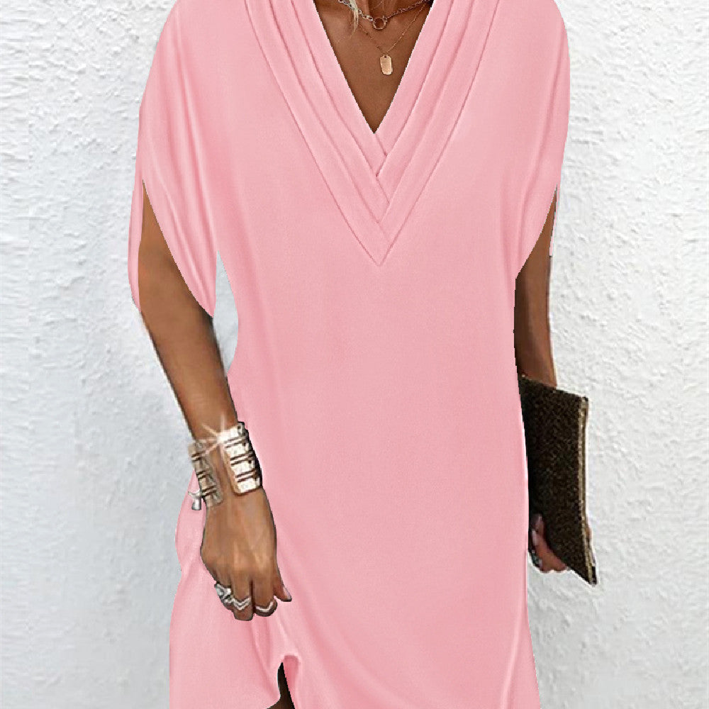Céleste | Robe Mini Élégante à Col en V et Manches Fendues