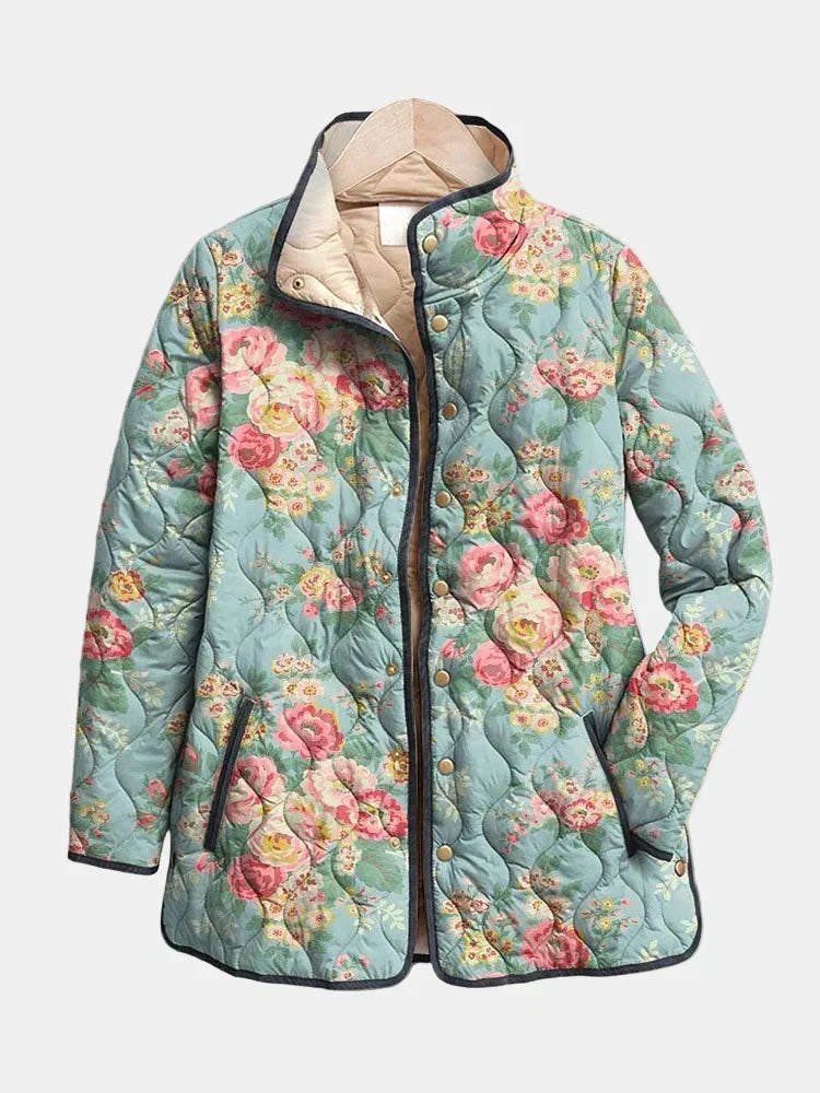 Venlora Mode | Mathilde Celadon Quilted Jacket with Roses