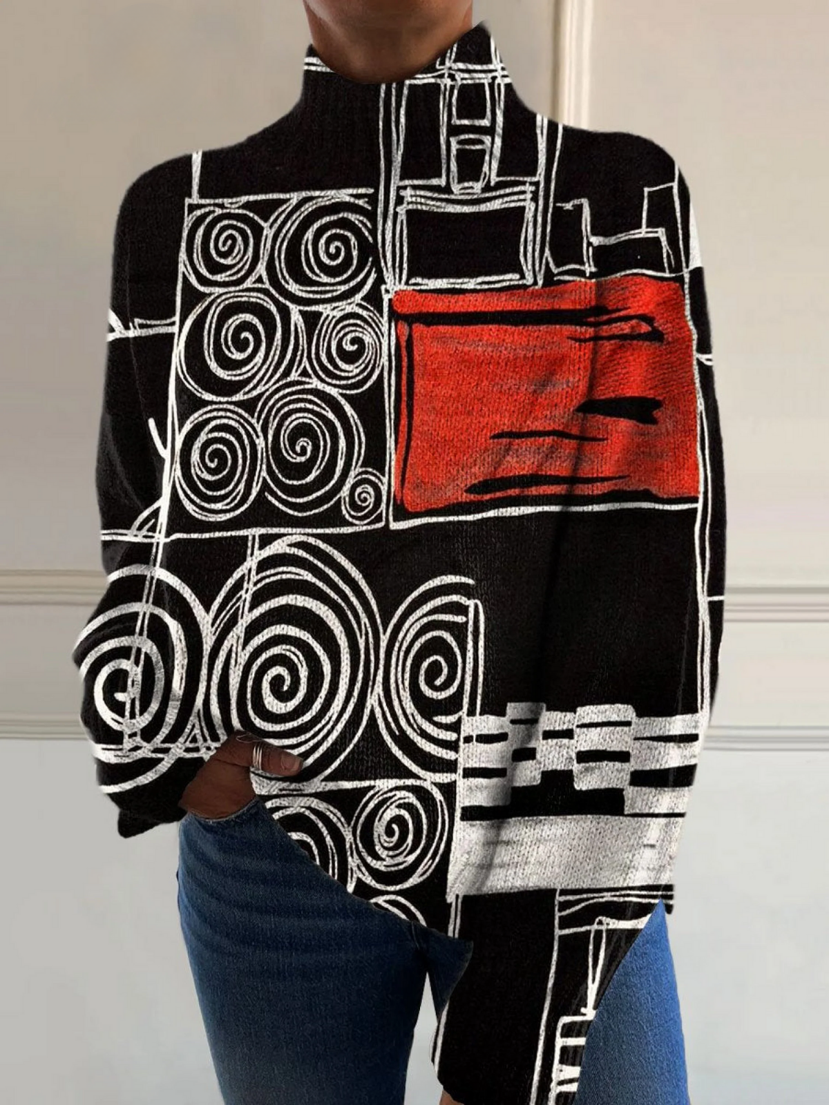 Romy | Pull Col Montant en Art Abstrait