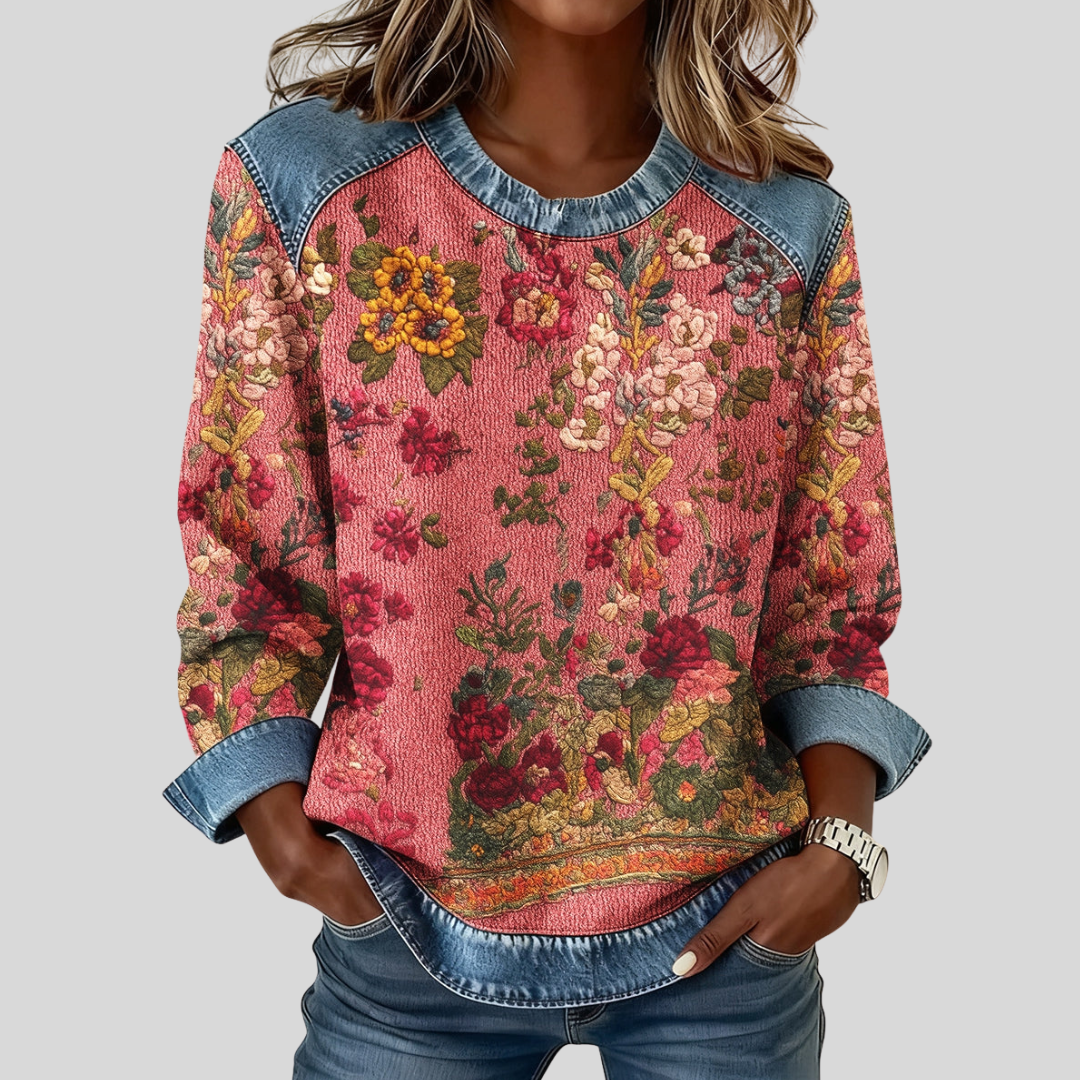 Orabelle™ | Sweatshirt à Imprimé Floral avec Accent en Denim