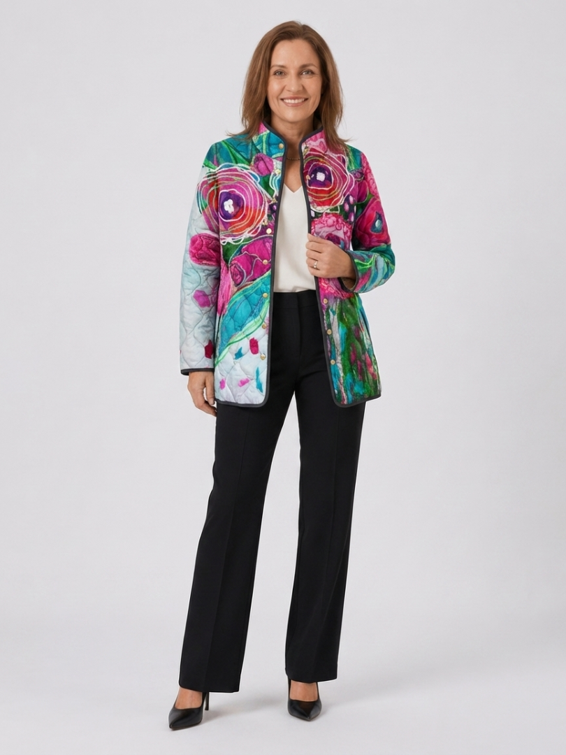 Venlora Mode | Lucie Floral Watercolor Quilted Jacket