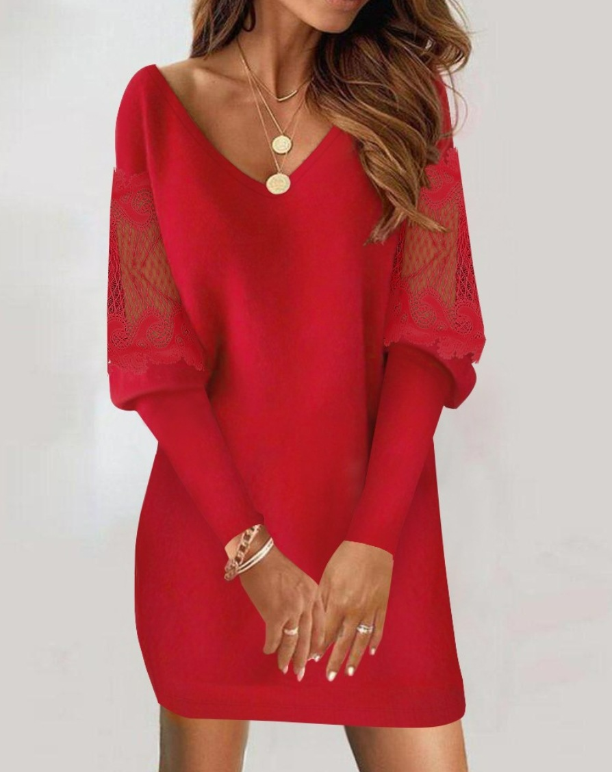 Éléonore | Robe Mini Élégante à Manches en Dentelle Brodée