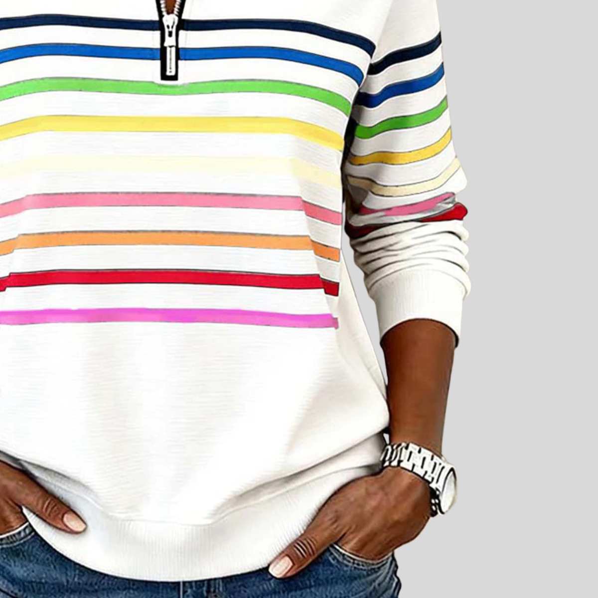 Prismette™ | Sweat-shirt à col zippé rayé coloré