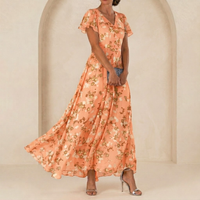 Léonie | Robe Maxi Fluide à Col Portefeuille et Manches Voilées
