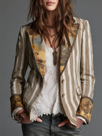 Suzanne | Blazer Bohème Rayé à Col Imprimé