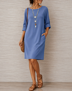 Sabine | Robe Midi Fluide Effet Ventre Plat