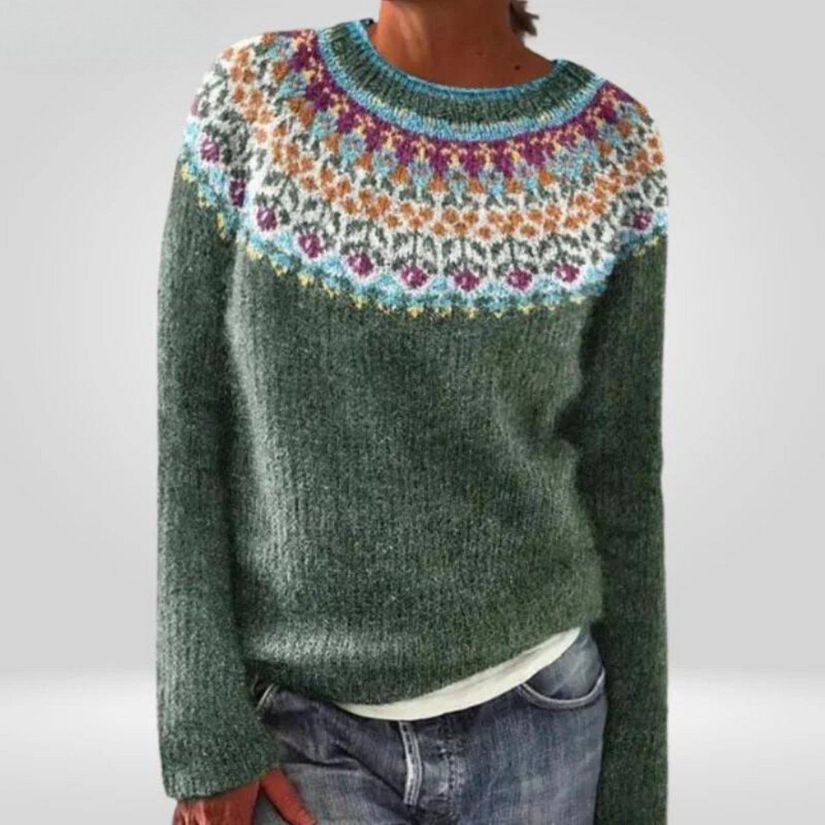 Venlora Mode  | Pull Maille Vert Sauge Véronique