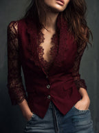 Noémie | Haut Blazer Noir à Manches Semi-Transparentes