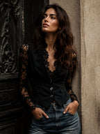 Noémie | Haut Blazer Noir à Manches Semi-Transparentes