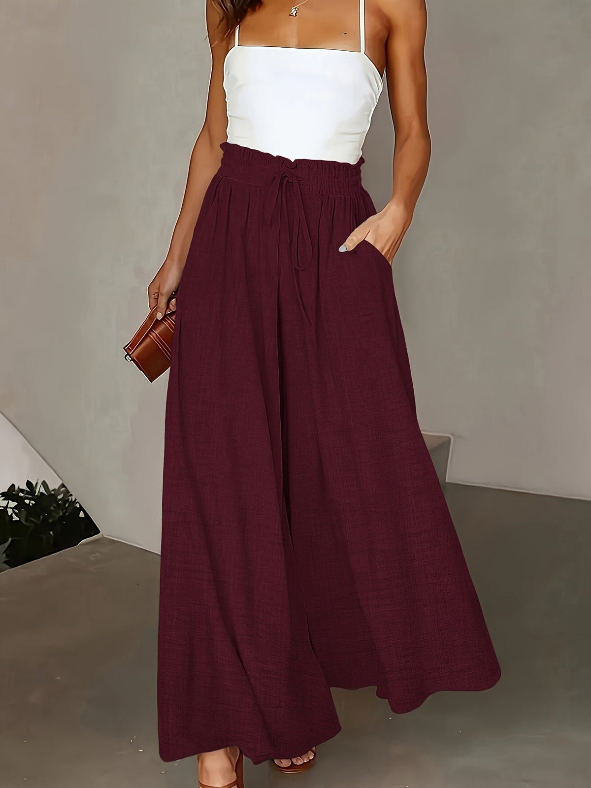 Brigitte | Pantalon Large Fluide à Taille Ajustable
