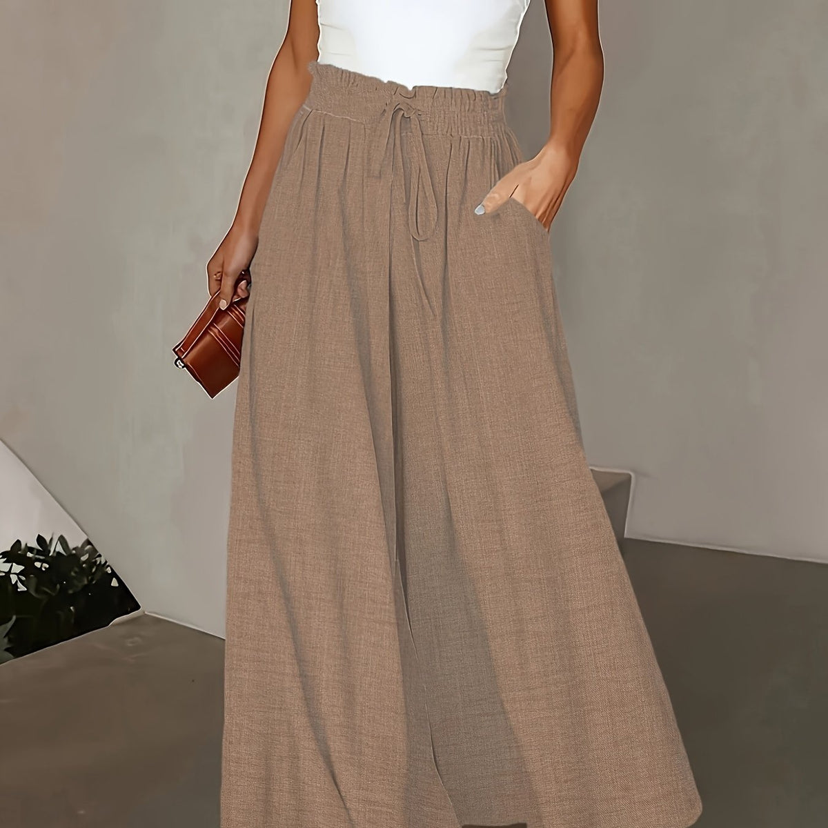 Brigitte | Pantalon Large Fluide à Taille Ajustable