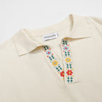 Pull rétro crème pour homme des années 70 avec col floral brodé
