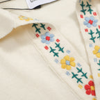 Pull rétro crème pour homme des années 70 avec col floral brodé
